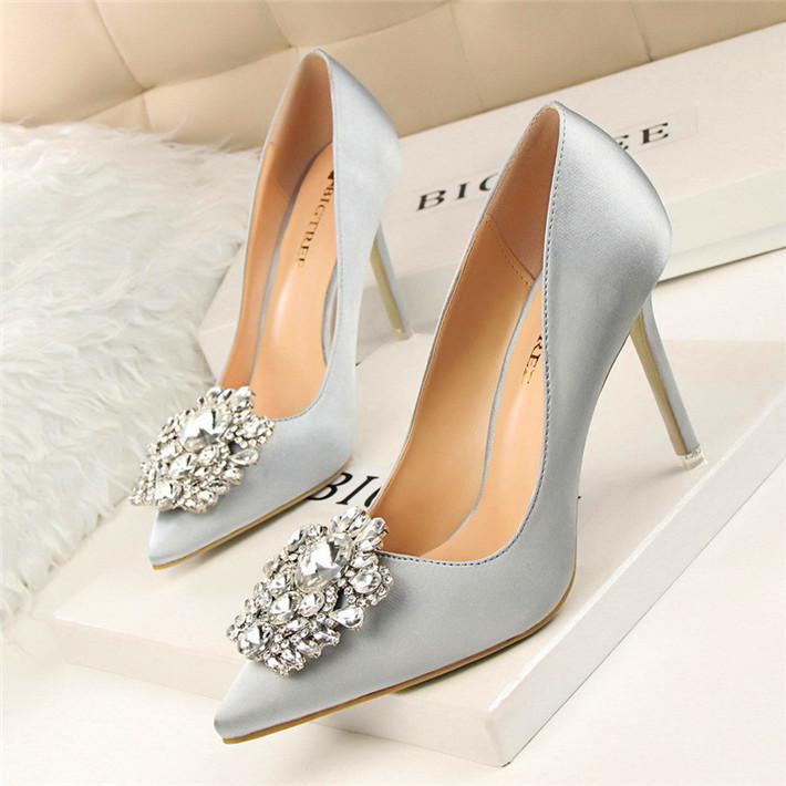 Fashion Flower Style Woman Wedding Bridal Shoes Sexy Pointed Toe Women Pumps Fashion Solid Silk Shallow High Heels 10cm Shoes