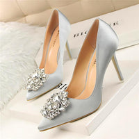 Fashion Flower Style Woman Wedding Bridal Shoes Sexy Pointed Toe Women Pumps Fashion Solid Silk Shallow High Heels 10cm Shoes