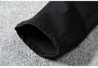 Sokotoo Men's black patchwork stretch denim biker jeans for motorcycle Slim fit skinny ripped pencil pants