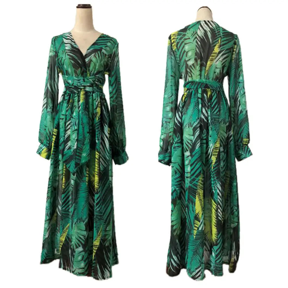 Floral Print Boho Maxi Dress Sexy Lady Bohemian Summer Long Dress Women Beach Dresses Female Robes Party dresses Plus Size S-3XL