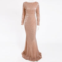 Enenthelabel O Neck Full Sleeved Maxi Dress Stretch Sequined Floor Length Evening Party Dress