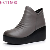 GKTINOO 2023 New Autumn Winter Women Shoes Woman Genuine Leather Wedges Snow Boots Height Increasing Ankle Women Boots Platform