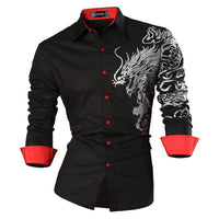 Sportrendy Men&#39;s Shirt Dress Casual Long Sleeve Fashion Dragon Stylish JZS091 Black