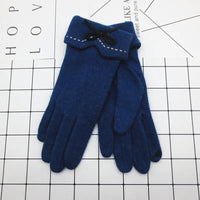 Fashion Elegant Female Wool Touch Screen Gloves Winter Women Warm Cashmere Full Finger Leather Bow Dotted embroidery Gloves A29