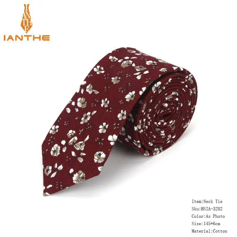 Brand New 100% Cotton Men's Paisley Print Neck Ties For Men Necktie Narrow Slim Skinny Cravate Narrow Flower Neckties Corbatas