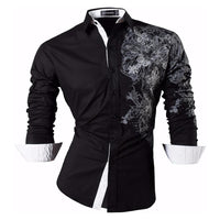 Sportrendy Men&#39;s Shirt Dress Casual Long Sleeve Fashion Dragon Stylish JZS091 Black