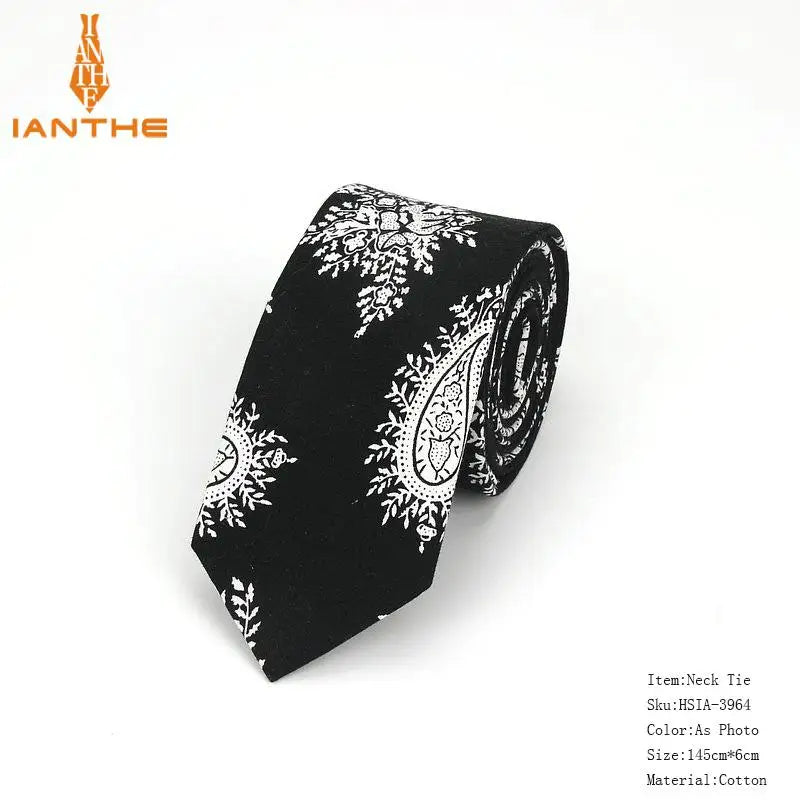 Brand New 100% Cotton Men's Paisley Print Neck Ties For Men Necktie Narrow Slim Skinny Cravate Narrow Flower Neckties Corbatas