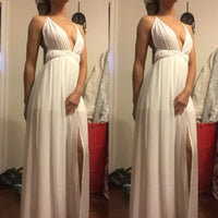 Women Summer Maxi Dress Solid Color Sexy Deep V-Neck Sleeveless Spaghetti Strap Backless High Split Long Sundress Vestidos