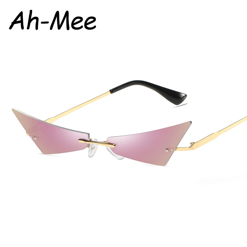 Sunglasses Women Men Rimless Small Cat Eye Sun Glasses Brand Designer Narrow Cateye Mirror Shades Female Streetwear