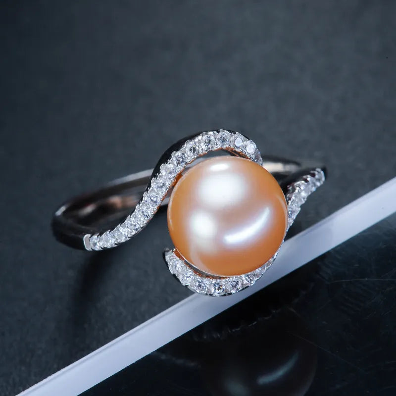 ZHBORUINI 2019 Fashion Pearl Ring Natural Freshwater Pearl Jewelry Zircon Ring 925 Sterling Silver Jewelry For Women Gift