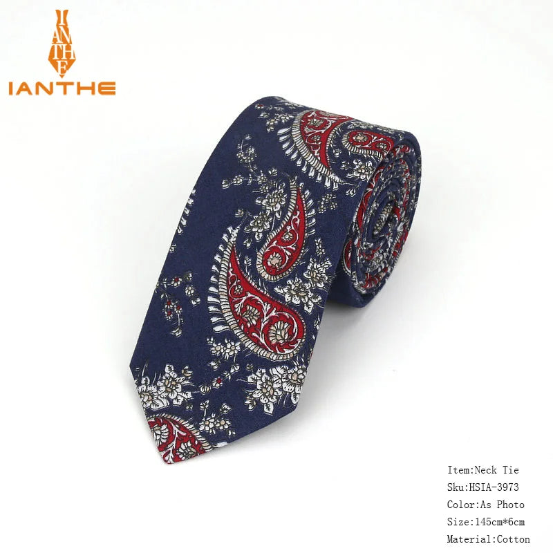 Brand New 100% Cotton Men's Paisley Print Neck Ties For Men Necktie Narrow Slim Skinny Cravate Narrow Flower Neckties Corbatas