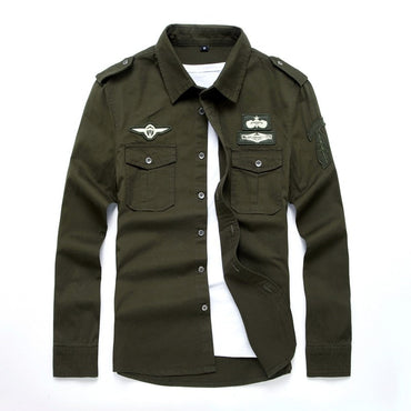 top quality fashion men long sleeve cotton shirts military fitness cargo outwear dress shirts M-6XL AYG75