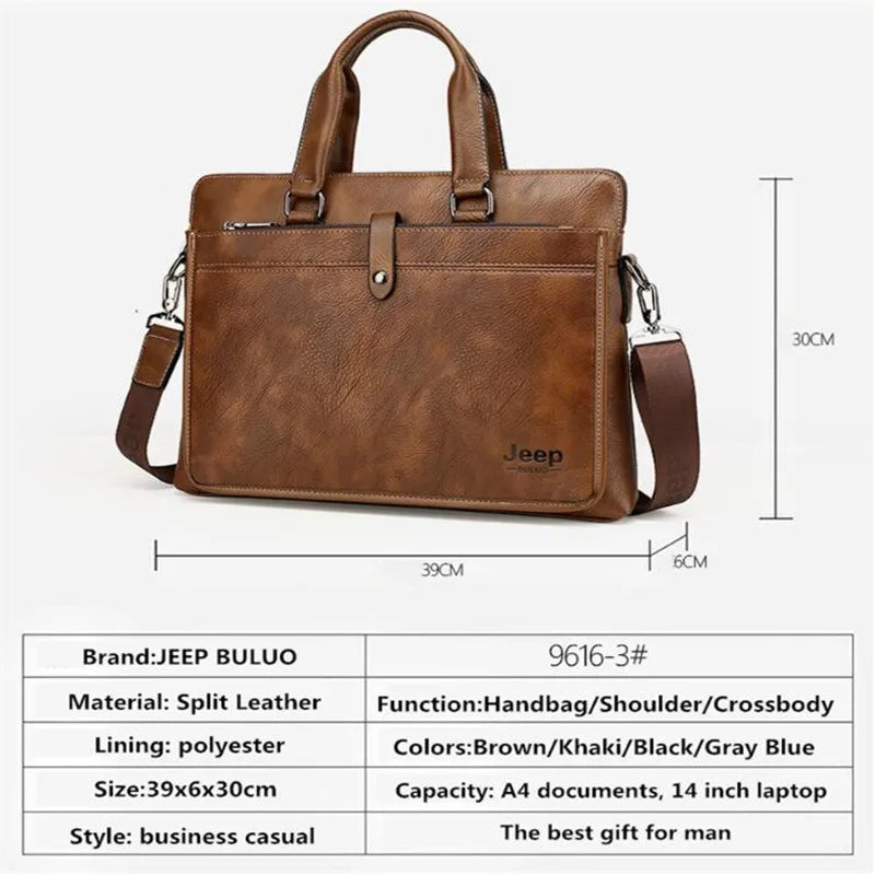 JEEP BULUO Business Men Briefcase Bag Luxury Leather 13.3 inches Laptop Bag Man Shoulder Bag bolsa maleta Handbag Casual 9616