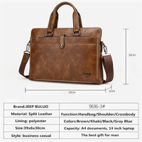 JEEP BULUO Business Men Briefcase Bag Luxury Leather 13.3 inches Laptop Bag Man Shoulder Bag bolsa maleta Handbag Casual 9616