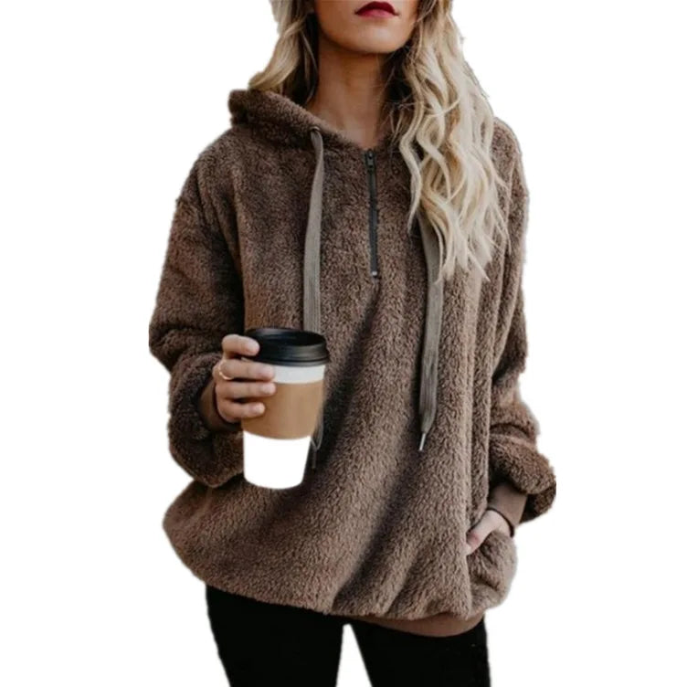 Winter Women Sherpa Hoodies Oversized Fleece Hooded Pullover Loose Fluffy Coat Warm Streetwear Hoodies