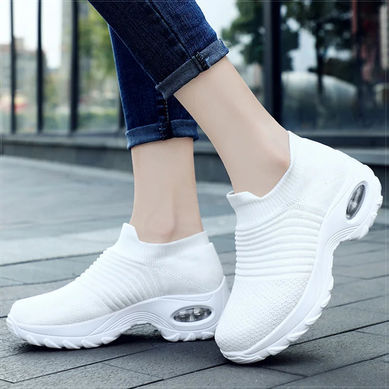 Women Shoes Chunky Sneakers Women White Shoes Breathable Casual Vulcanized Shoes Slip On Platform Sneakers Basket Femme Size 42