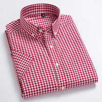 High Quality Men&#39;s Oxford Casual Shirts Leisure Design Plaid Men&#39;s Social Shirts 100% Cotton Short Sleeve Men&#39;s Dress Shirts