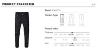Sokotoo Men's black patchwork stretch denim biker jeans for motorcycle Slim fit skinny ripped pencil pants