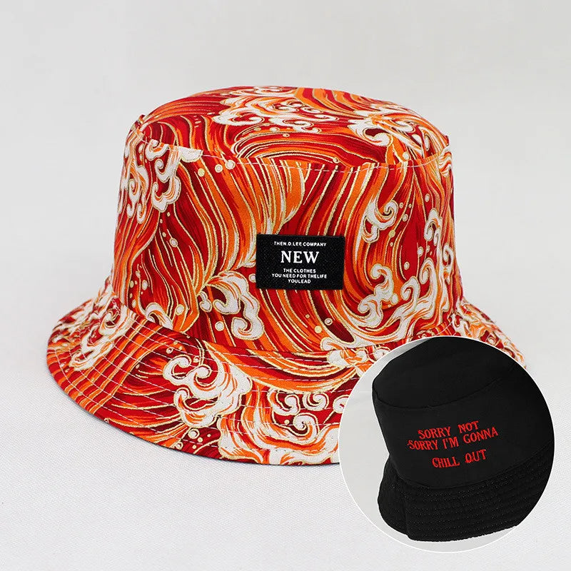 Cotton Print Bucket Hat Fisherman Hat Outdoor Travel Sun Cap Hats for Men and Women 174