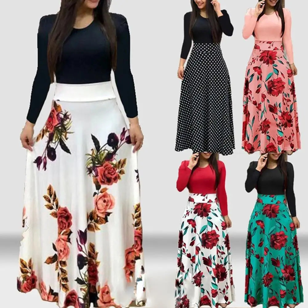 vestidos Maxi dress Boho Dress Women Dot Print Color Matching Long Sleeve High Waist summer dresses woman 2022 Female dress