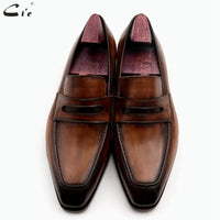 cie square toe patina hand-painted calf leather bespoke leather men shoe handmade calf leather breathable men's boat loafer LO05