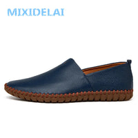 MIXIDELAI Genuine Cow Leather Mens Loafers Fashion Handmade Moccasins Soft Leather Blue Slip On Men's Boat Shoe PLUS SIZE 38~47