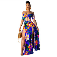 2019 Sexy Print Slit Women Maxi Dresses Summer Strapless Long Dress