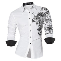 Sportrendy Men&#39;s Shirt Dress Casual Long Sleeve Fashion Dragon Stylish JZS091 Black