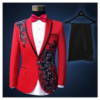 Sequins Men Suit Stage Singers Performance Embroidery Host Formal Wear Emcee Spring Shiny