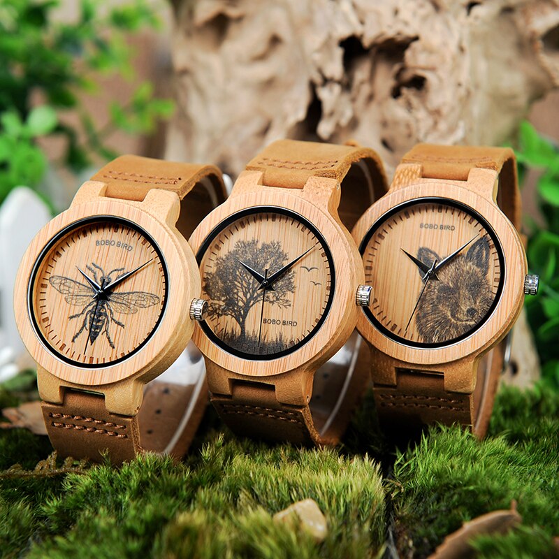 BOBO BIRD Watch Men Wooden Lifelike Print Dial Face Quartz Watches Fashion 3D Visual Timepieces as Gift relogio masculino