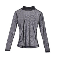 Women Sheer Mesh Fish Net Blouse Ladies Slim Long Sleeve Turtle Neck See-Through Mesh Top Hot Sale Black Pink sexy Club shirts