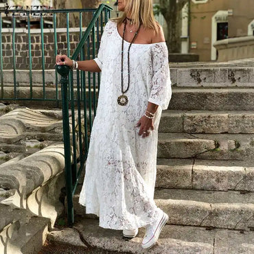 Summer Sundress 2023 ZANZEA Fashion Lace Maxi Dress Women's Sexy Off Shoulder Vestidos Female Half Sleeve Beach Robe Oversized