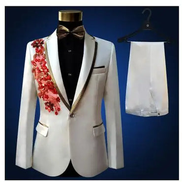 Sequins Men Suit Stage Singers Performance Embroidery Host Formal Wear Emcee Spring Shiny