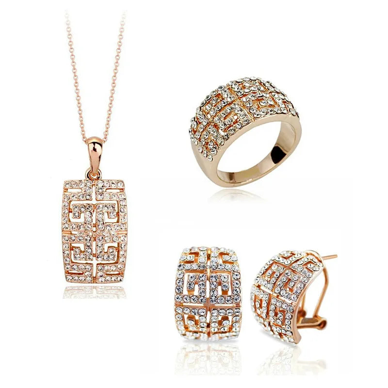 2023 New Design Hot Sale gold-color Austria Crystal Jewelry Set For Women