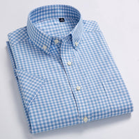 High Quality Men&#39;s Oxford Casual Shirts Leisure Design Plaid Men&#39;s Social Shirts 100% Cotton Short Sleeve Men&#39;s Dress Shirts