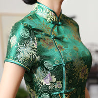 2021Sexy New High Fashion Green Rayon Cheongsam Chinese Classic