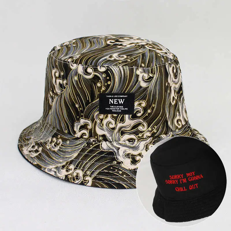 Cotton Print Bucket Hat Fisherman Hat Outdoor Travel Sun Cap Hats for Men and Women 174