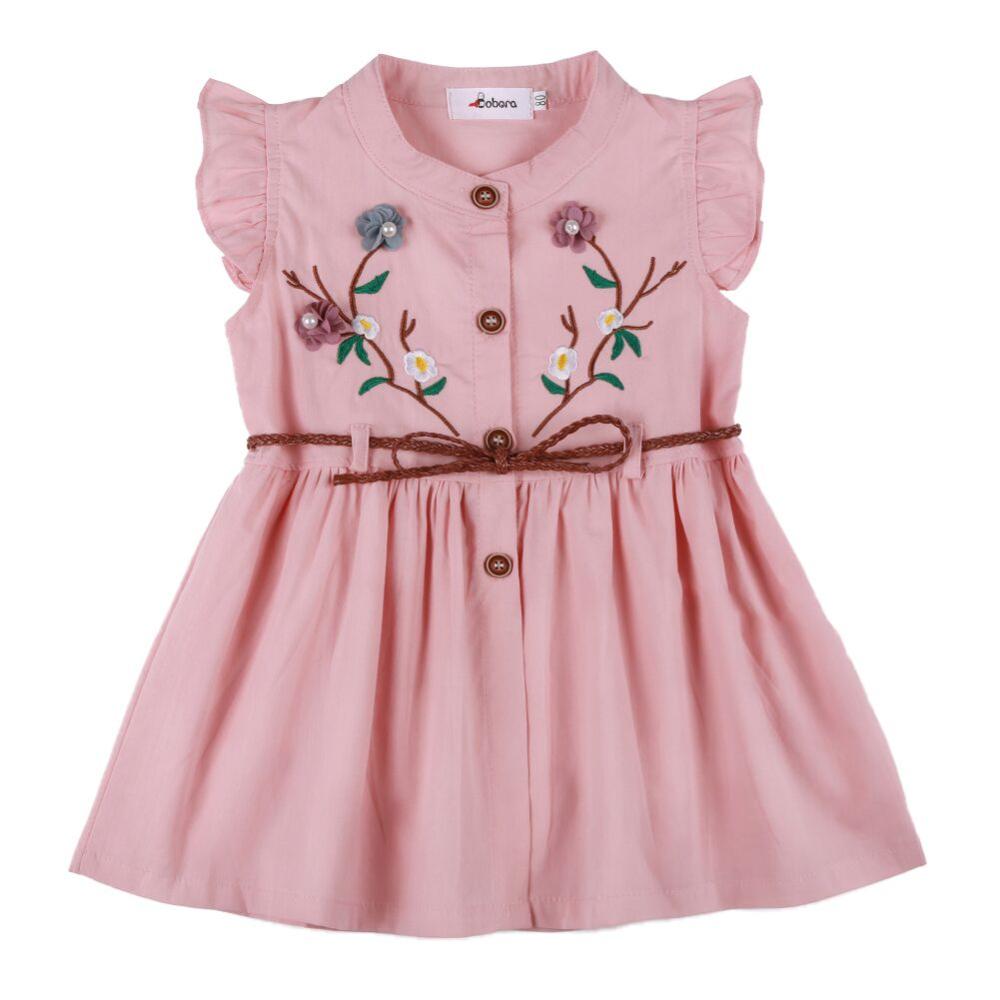 Children Summer Sleeveless Girls Cute Sweet Cotton Vest Flower Peach Embroidered Princess Dress