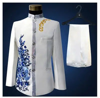 Sequins Men Suit Stage Singers Performance Embroidery Host Formal Wear Emcee Spring Shiny