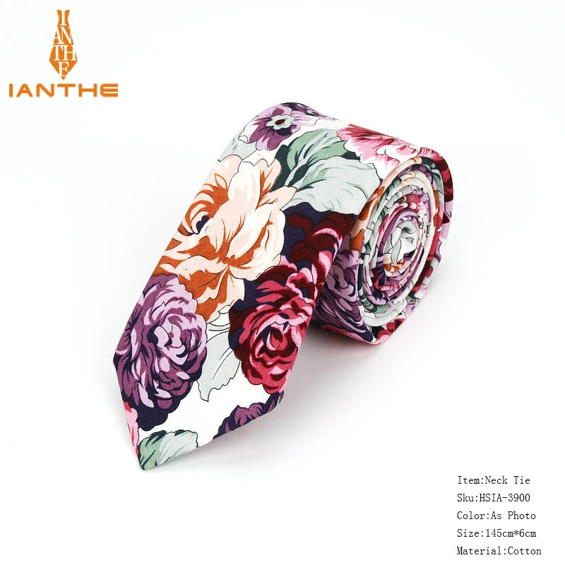 Brand New 100% Cotton Men's Paisley Print Neck Ties For Men Necktie Narrow Slim Skinny Cravate Narrow Flower Neckties Corbatas