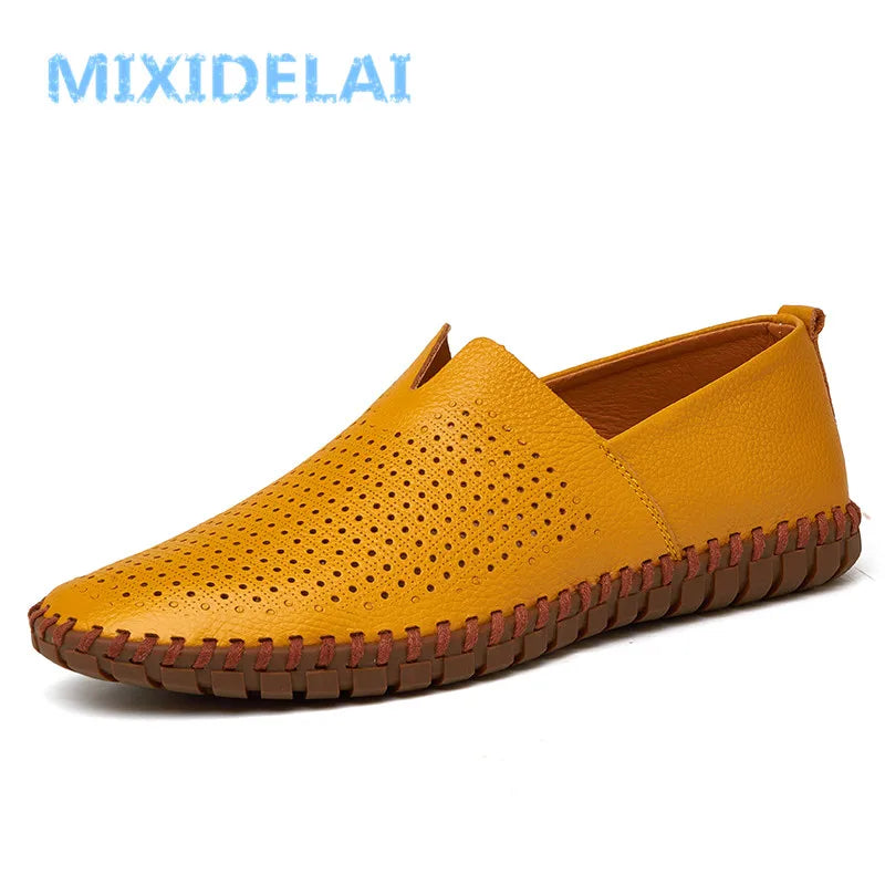 MIXIDELAI Genuine Cow Leather Mens Loafers Fashion Handmade Moccasins Soft Leather Blue Slip On Men's Boat Shoe PLUS SIZE 38~47