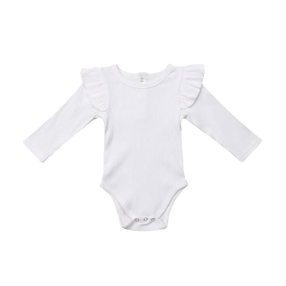 Newborn Bab Girls Kids Clothes Romper Long Sleeve Solid Ruffles Jumpsuit Clothes Outfits 0-24M Baby Clothing