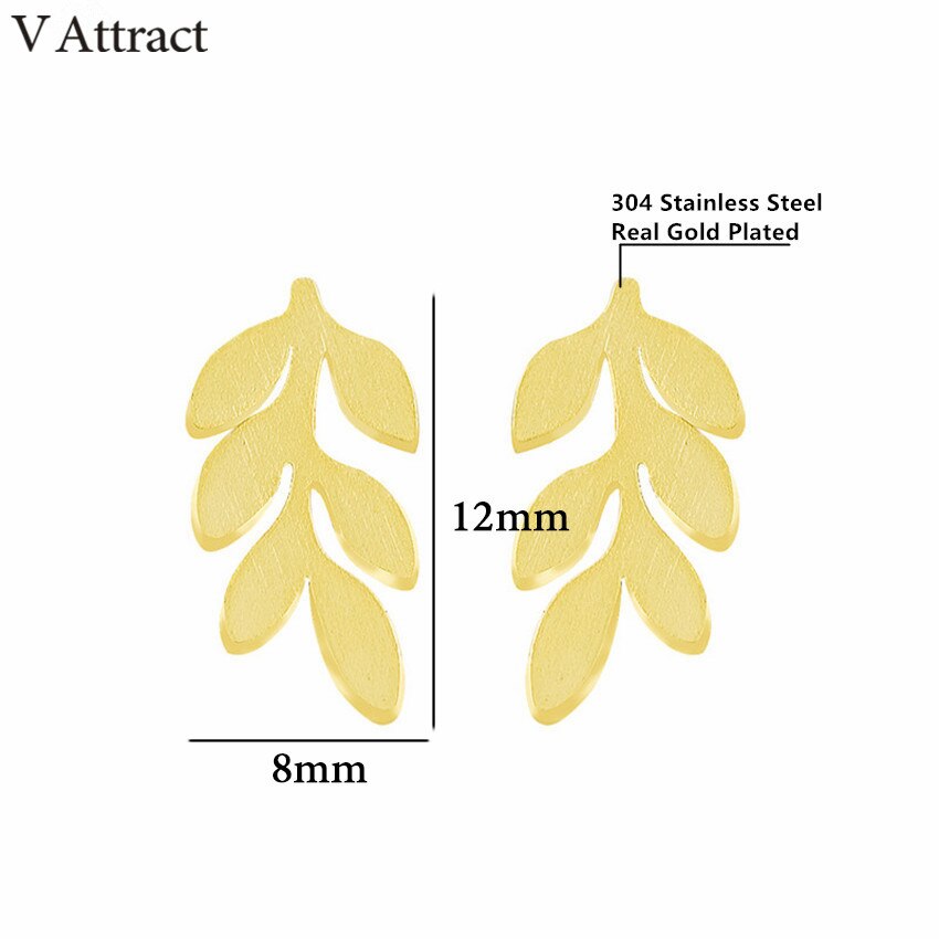 V Attract Stainless Steel Cute Leaf Stud Earrings Lady Jewelry  Bijoux acier Inoxydable Femme	Pendiente