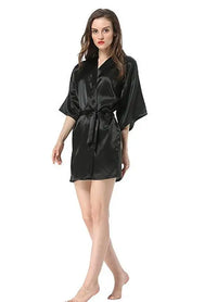 New Black Chinese Women's Faux Silk Robe Bath Gown Hot Sale Kimono Yukata Bathrobe Solid Color Sleepwear S M L XL XXL NB032