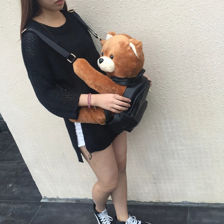 Winter Women/Girls Fashion Leather Backpack Plush Teddy Bear Backpack/School bag fmous brand leisure small backpack bag
