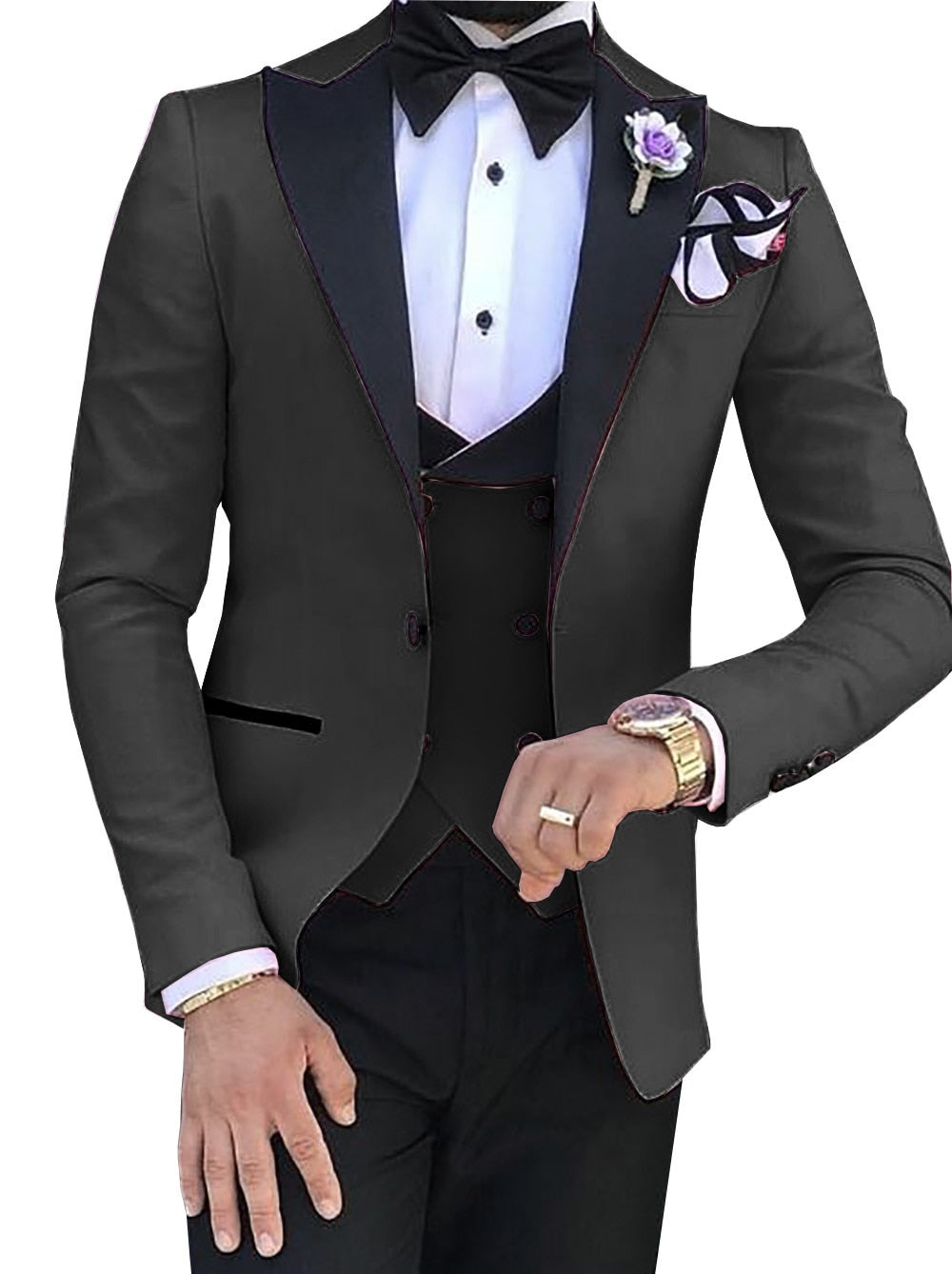 Pink Mens Suits 3 Pieces Slim Fit Casual Business Groomsmen Green Champagne Lapel Tuxedos for Formal Wedding (Blazer+Pants+Vest)