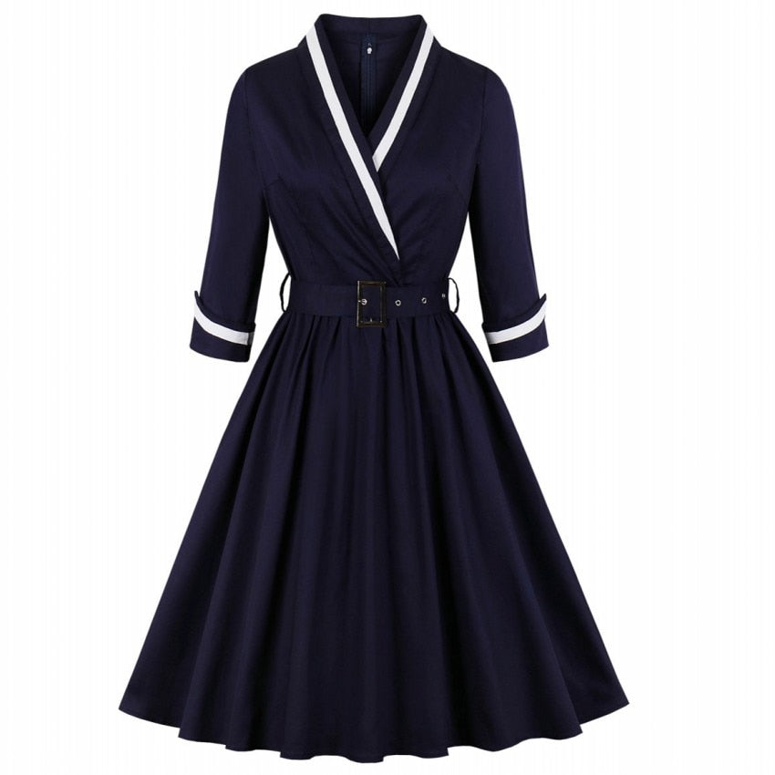 Sexy Big Size 4XL 3XL Autumn Women Retro Dress 50s 60s Vintage Dresses