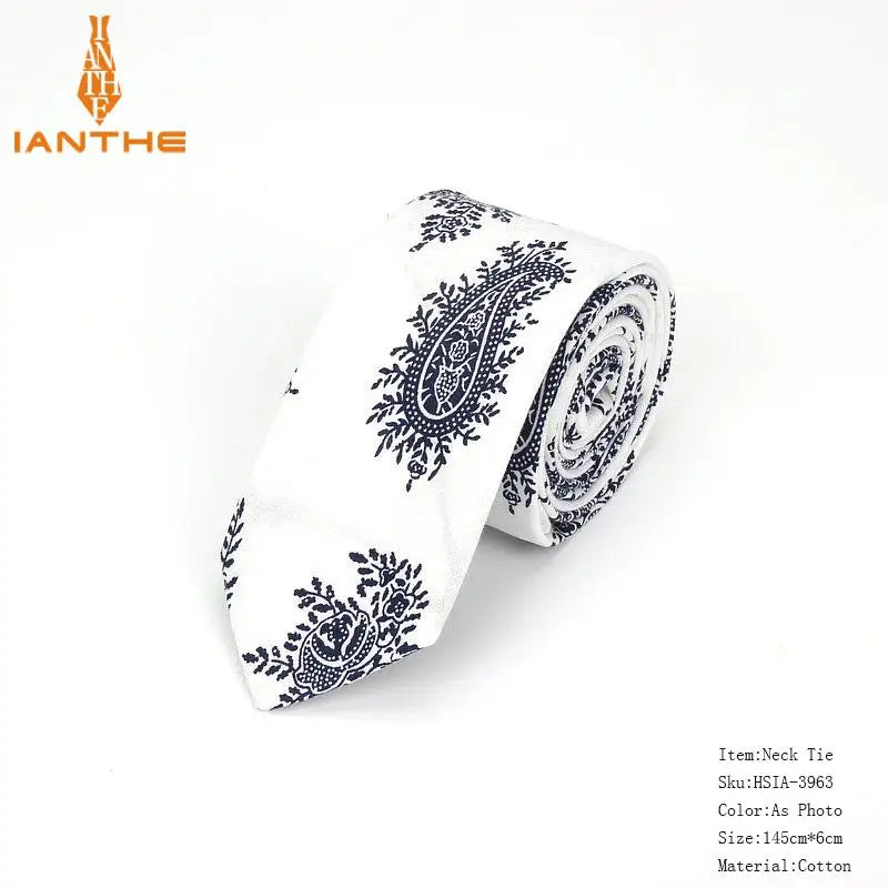 Brand New 100% Cotton Men's Paisley Print Neck Ties For Men Necktie Narrow Slim Skinny Cravate Narrow Flower Neckties Corbatas