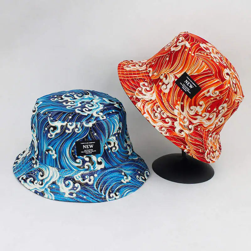 Cotton Print Bucket Hat Fisherman Hat Outdoor Travel Sun Cap Hats for Men and Women 174