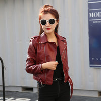 Jacket  PU Leather  Autumn Winter Street  Women&#39;s Short Washed Zipper Bright Colors Ladies Basic Motorcycle  Outwear  OverCoat